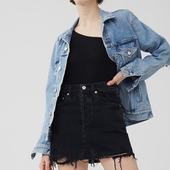 AGOLDE Quinn High Rise Black Denim Mini Skirt- Size 30 - Picture 6 of 11